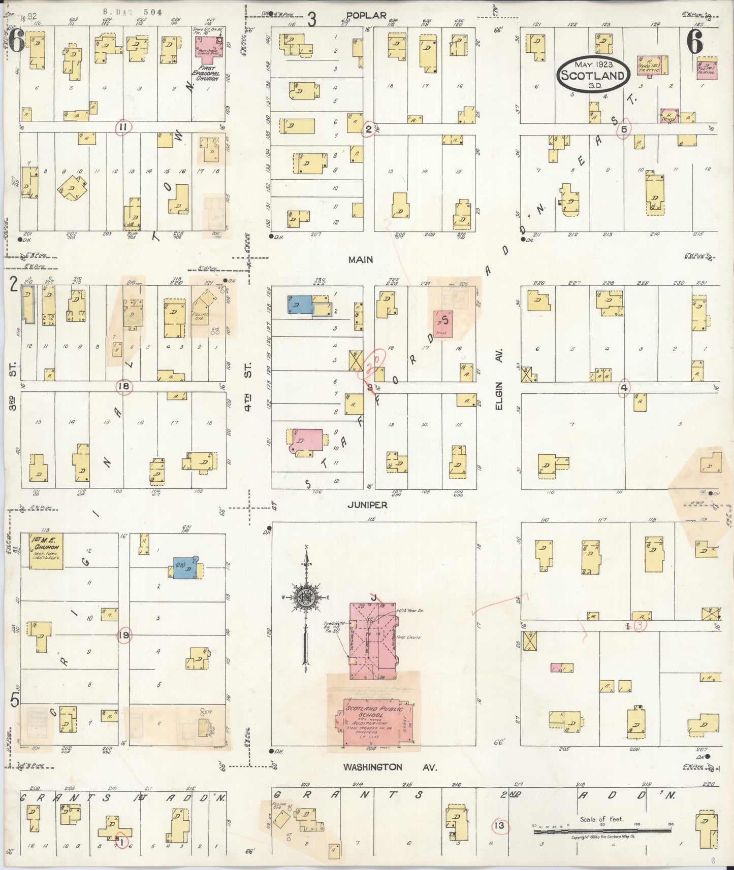 Sanborn Fire Insurance Map from Scotland, Bon Homme County, South Dakota (1935), Sheet #0006 - Historic Sanborn Fire Insurance Map Print, vintage old map wall art, antique decor, genealogy gift, South Dakota South Dakota map