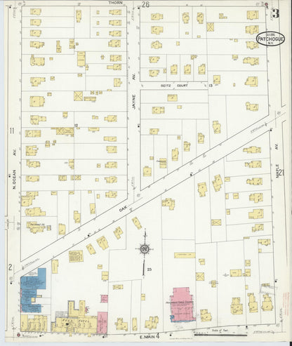 Sanborn Fire Insurance Map from Patchogue, Suffolk County, New York (1916), Sheet #0003 - Historic Sanborn Fire Insurance Map Print, vintage old map wall art, antique decor, genealogy gift, New York New York map