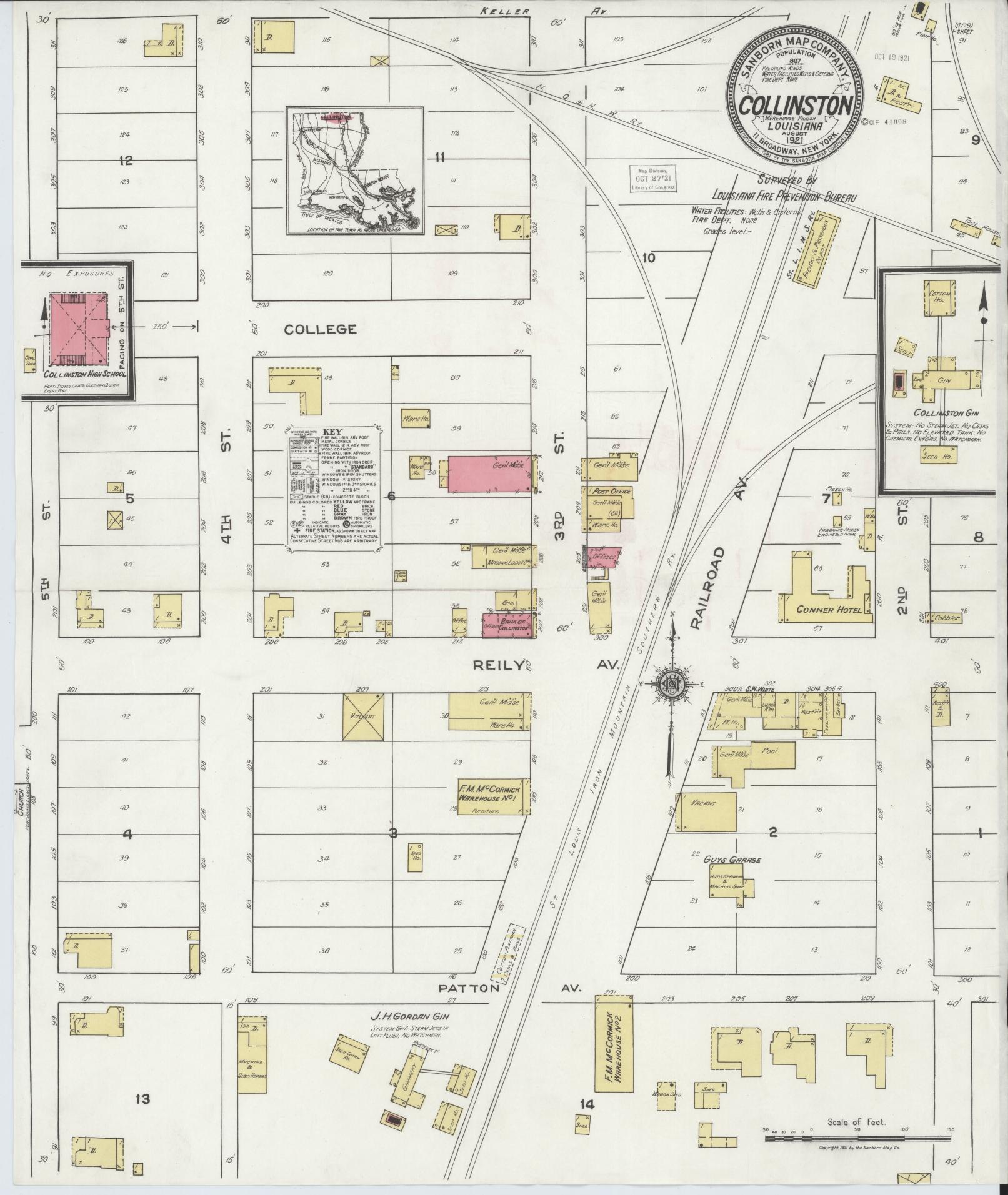 Sanborn Fire Insurance Map from Collinston, Morehouse Parish, Louisiana. (1921) – Historic Sanborn Fire Insurance Map Print