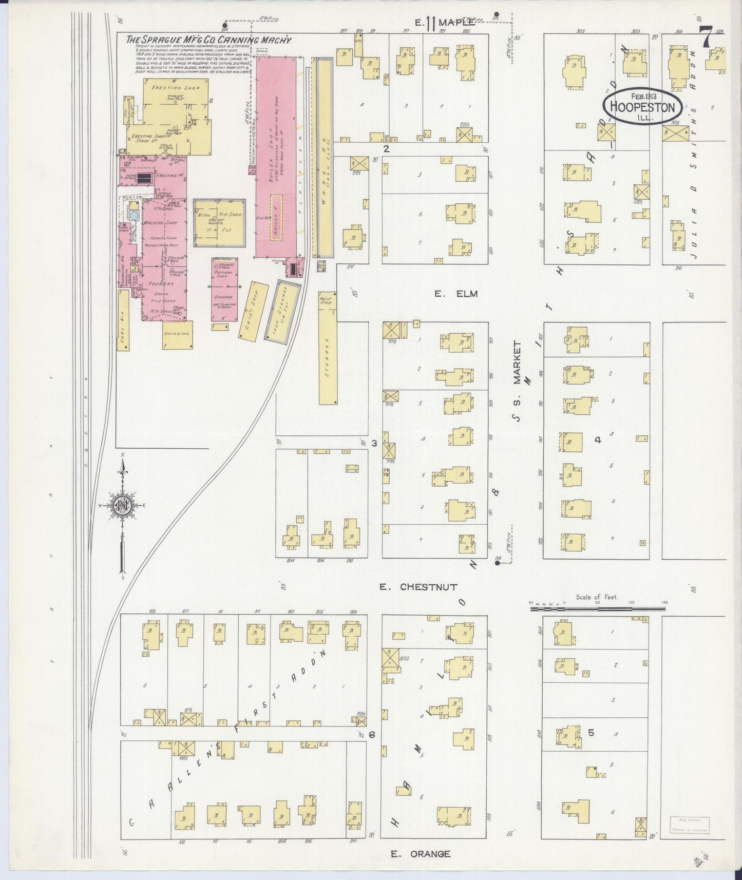 Sanborn Fire Insurance Map from Hoopeston, Vermilion County, Illinois (1913), Sheet #0007 - Complete Map Set gallery image, historic Sanborn map, vintage wall art, Illinois Illinois