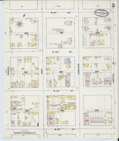Sanborn Fire Insurance Map from Cheyenne, Laramie County, Wyoming (1890), Sheet #0005 - Complete Map Set gallery image, historic Sanborn map, vintage wall art, Wyoming Wyoming