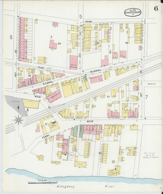 Sanborn Fire Insurance Map from Sharpsburg, Allegheny County, Pennsylvania (1896), Sheet #0006 - Historic Sanborn Fire Insurance Map Print, vintage old map wall art, antique decor, genealogy gift, Pennsylvania Pennsylvania map
