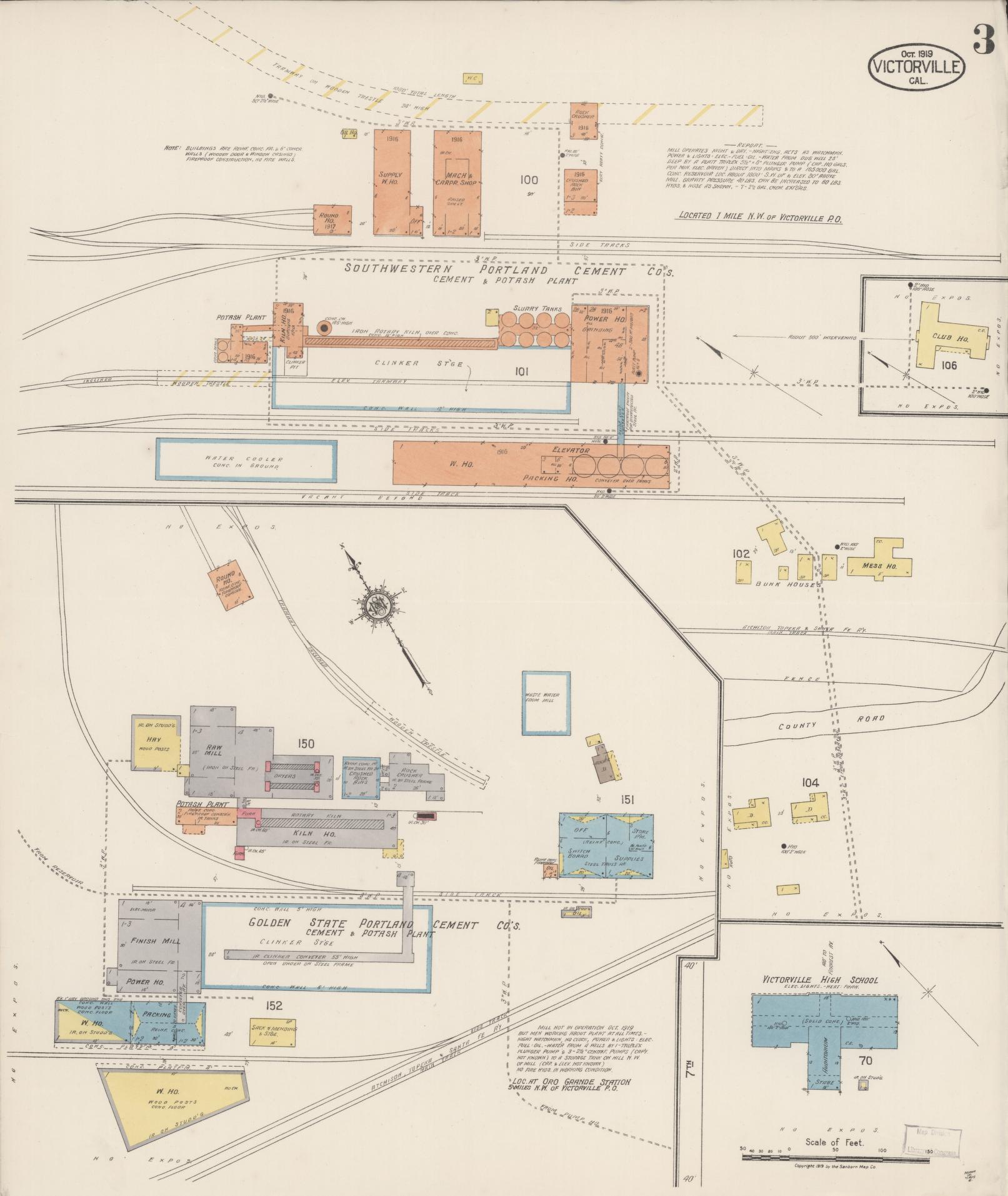 Sanborn Fire Insurance Map from Victorville, San Bernardino County, California (1919), Sheet #0003 - Complete Map Set gallery image, historic Sanborn map, vintage wall art, California California