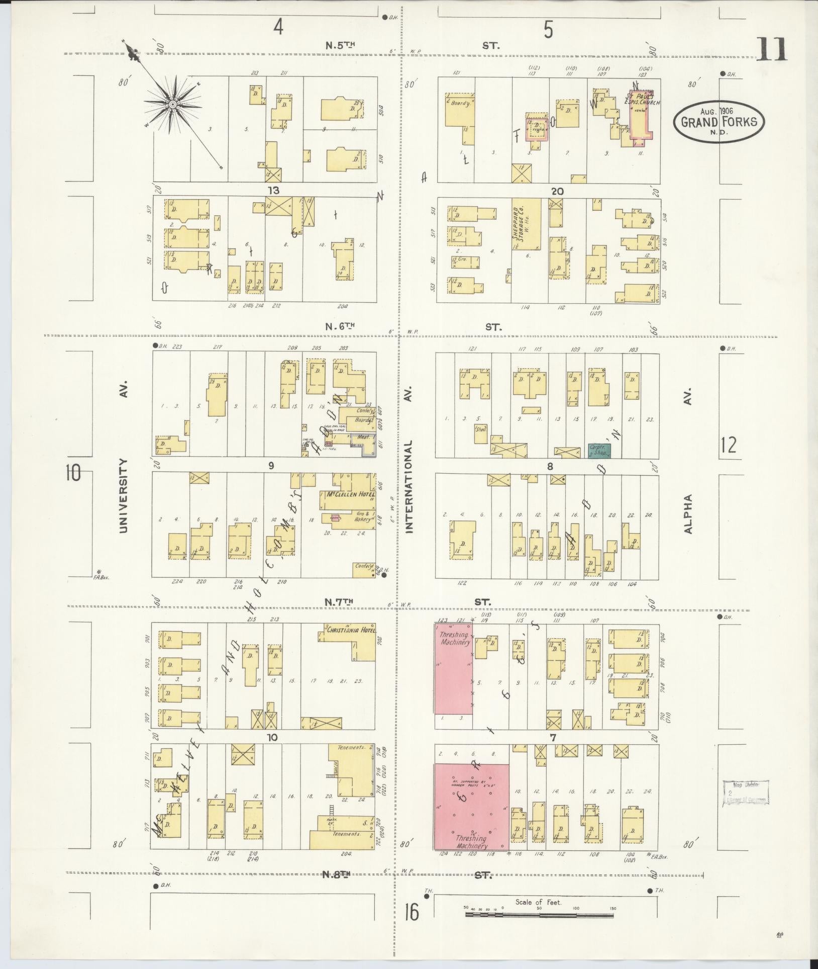 Sanborn Fire Insurance Map from Grand Forks, Grand Forks County, North Dakota (1906), Sheet #0011 - Historic Sanborn Fire Insurance Map Print, vintage old map wall art, antique decor, genealogy gift, North Dakota North Dakota map