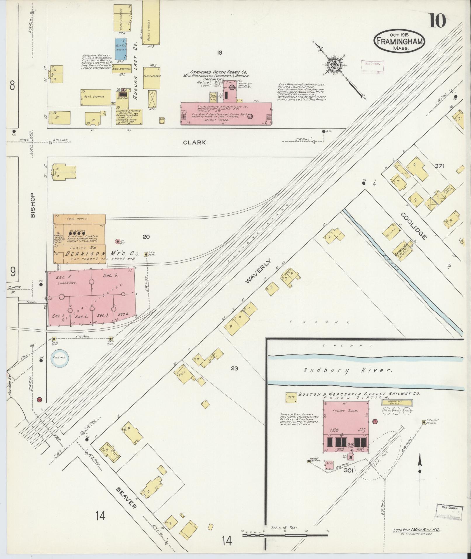 Sanborn Fire Insurance Map from Framingham, Middlesex County, Massachusetts (1915), Sheet #0010 - Historic Sanborn Fire Insurance Map Print, vintage old map wall art, antique decor, genealogy gift, Massachusetts Massachusetts map