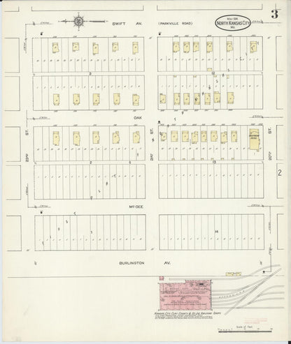 Sanborn Fire Insurance Map from North Kansas City, Clay County, Missouri (1914), Sheet #0003 - Historic Sanborn Fire Insurance Map Print, vintage old map wall art, antique decor, genealogy gift, Missouri Missouri map