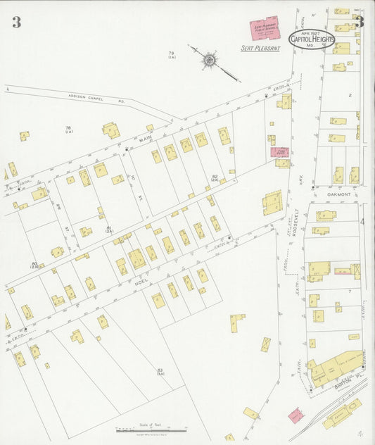 Sanborn Fire Insurance Map from Capitol Heights, Prince Georges County, Maryland (1927), Sheet #0003 - Historic Sanborn Fire Insurance Map Print, vintage old map wall art, antique decor, genealogy gift, Maryland Maryland map