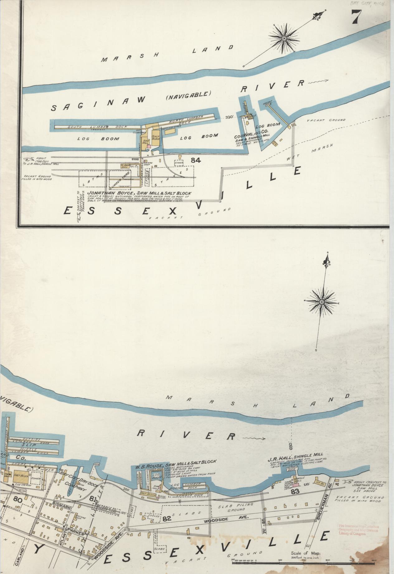 Sanborn Fire Insurance Map from Bay City, Bay County, Michigan (1895), Sheet #0007 - Historic Sanborn Fire Insurance Map Print, vintage old map wall art, antique decor, genealogy gift, Michigan Michigan map