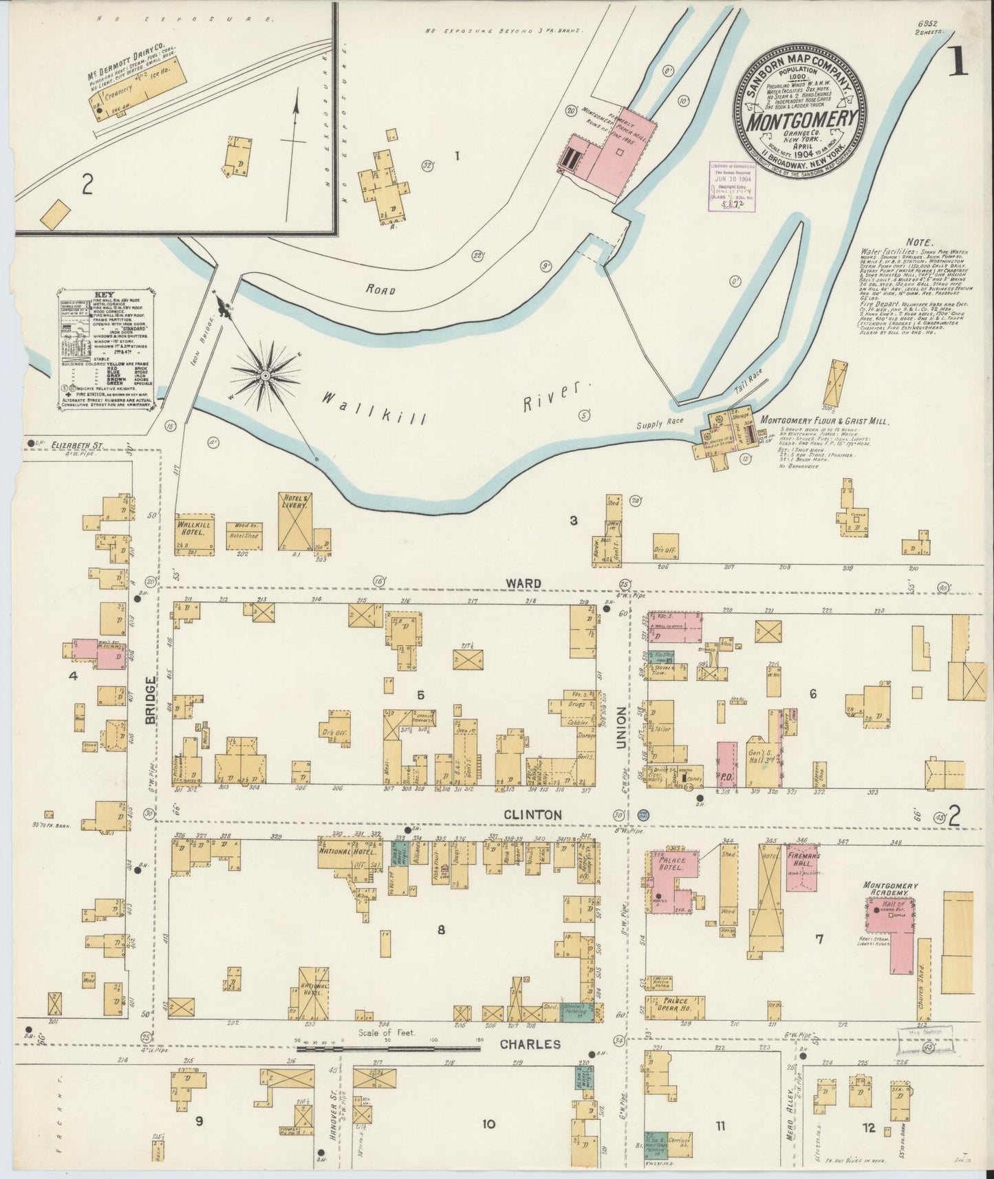 Sanborn Fire Insurance Map from Montgomery, Orange County, New York (1904), Sheet #0001 - Historic Sanborn Fire Insurance Map Print, vintage old map wall art, antique decor, genealogy gift, New York New York map