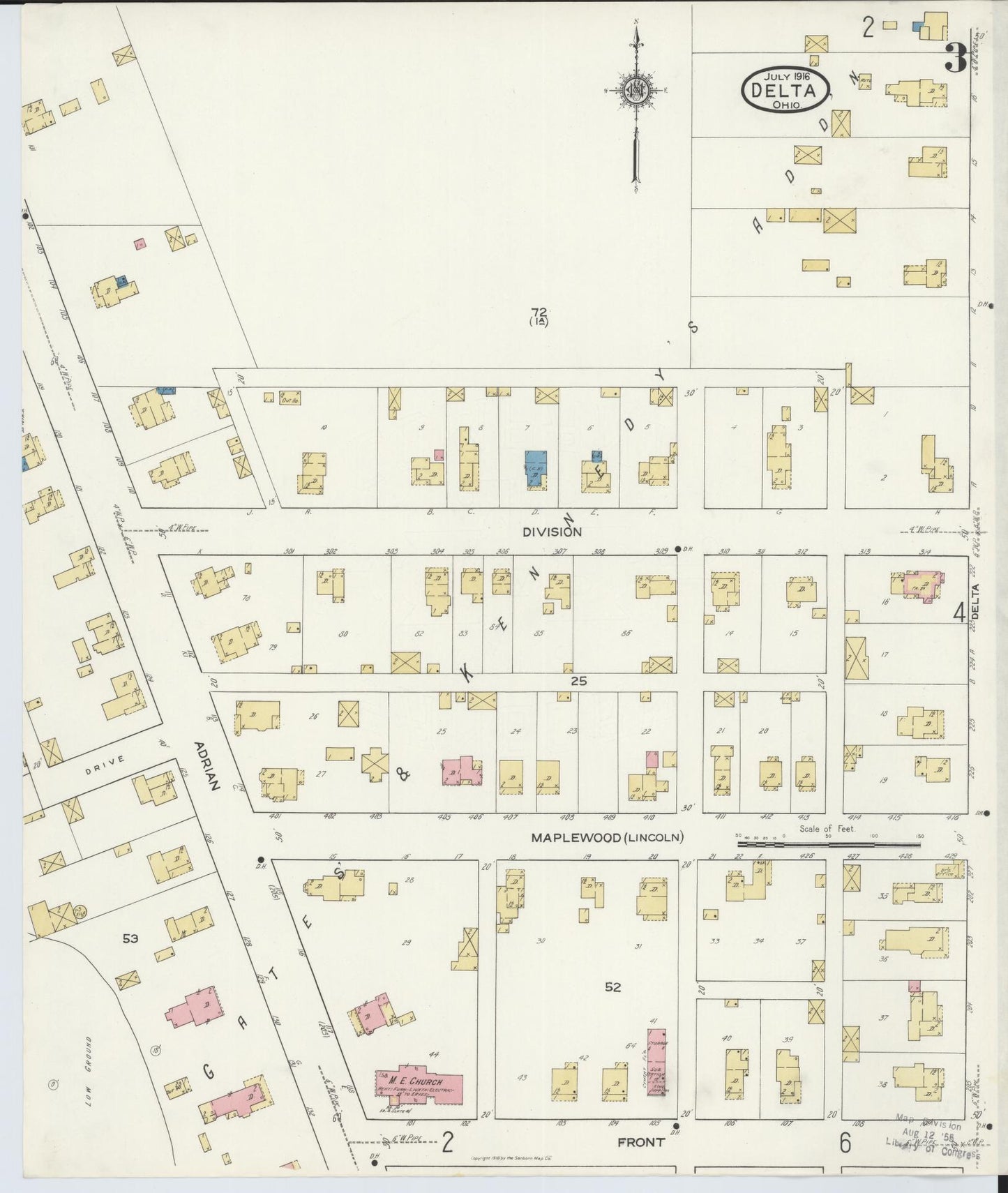 Sanborn Fire Insurance Map from Delta, Fulton County, Ohio (1916), Sheet #0003 - Complete Map Set gallery image, historic Sanborn map, vintage wall art, Ohio Ohio