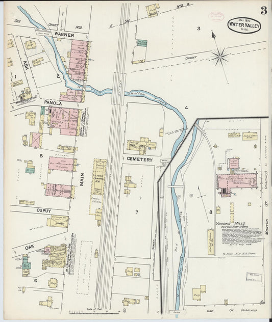 Sanborn Fire Insurance Map from Water Valley, Yalobusha County, Mississippi (1890), Sheet #0003 - Historic Sanborn Fire Insurance Map Print, vintage old map wall art, antique decor, genealogy gift, Mississippi Mississippi map