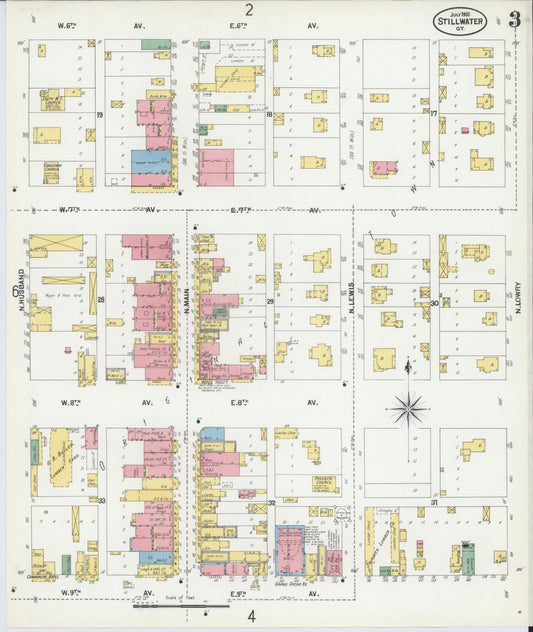 Sanborn Fire Insurance Map from Stillwater, Payne County, Oklahoma (1901), Sheet #0003 - Historic Sanborn Fire Insurance Map Print, vintage old map wall art, antique decor, genealogy gift, Oklahoma Oklahoma map