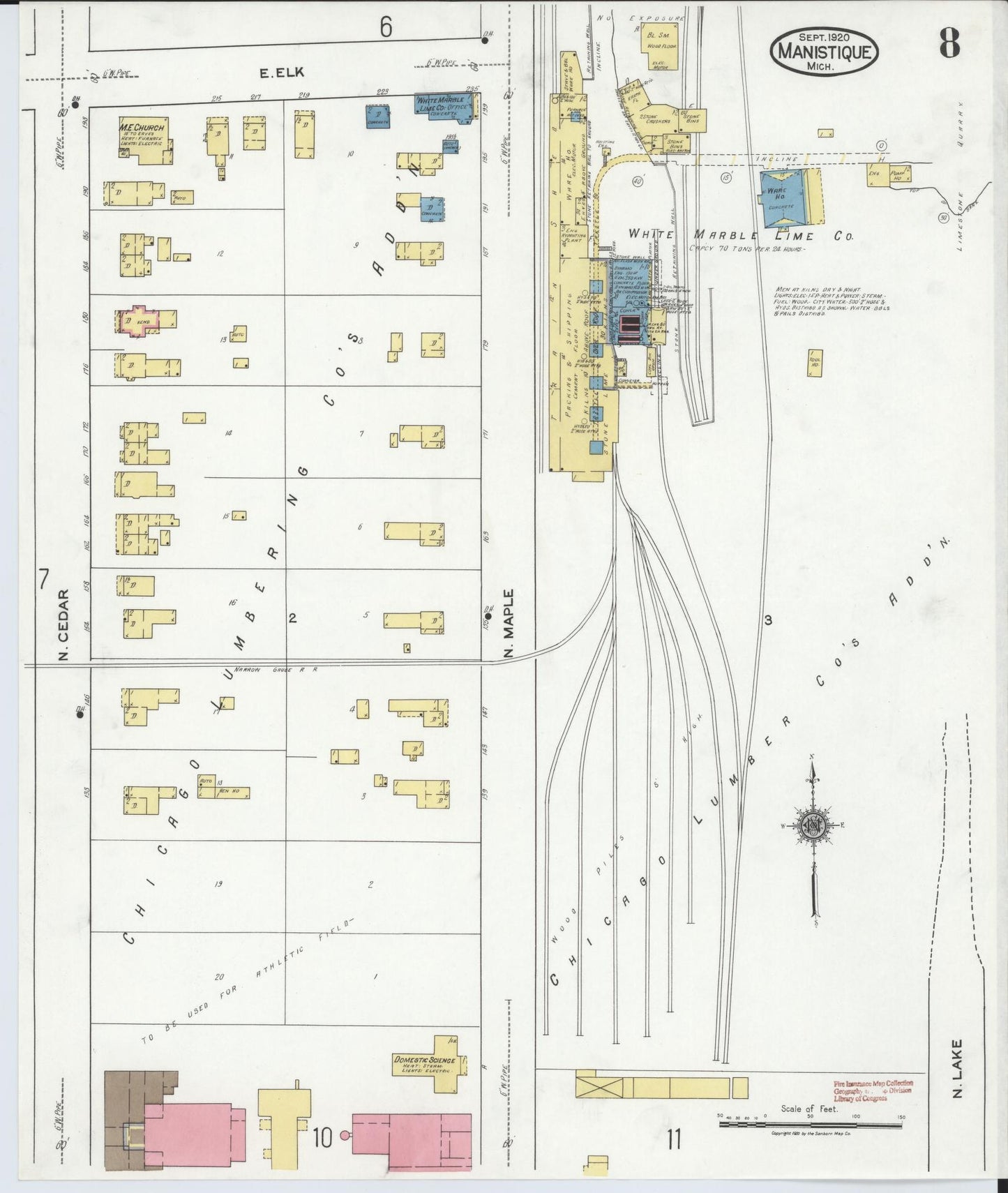 Sanborn Fire Insurance Map from Manistique, Schoolcraft County, Michigan (1920), Sheet #0008 - Complete Map Set gallery image, historic Sanborn map, vintage wall art, Michigan Michigan