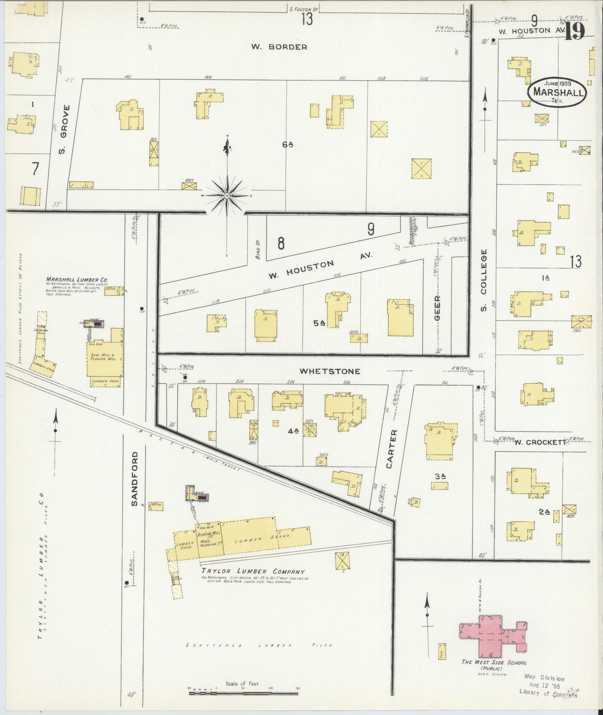 Sanborn Fire Insurance Map from Marshall, Harrison County, Texas (1909), Sheet #0019 - Complete Map Set gallery image, historic Sanborn map, vintage wall art, Texas Texas
