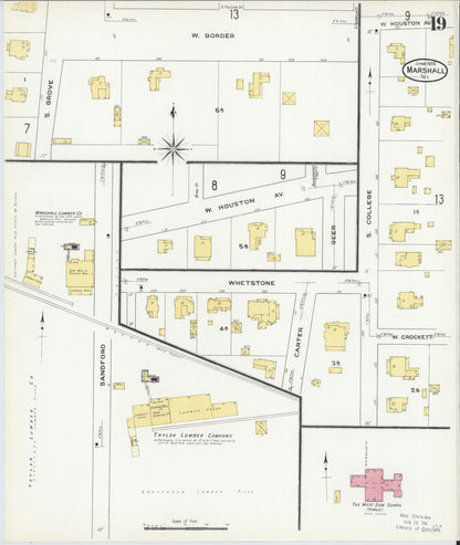 Sanborn Fire Insurance Map from Marshall, Harrison County, Texas (1909), Sheet #0019 - Complete Map Set gallery image, historic Sanborn map, vintage wall art, Texas Texas