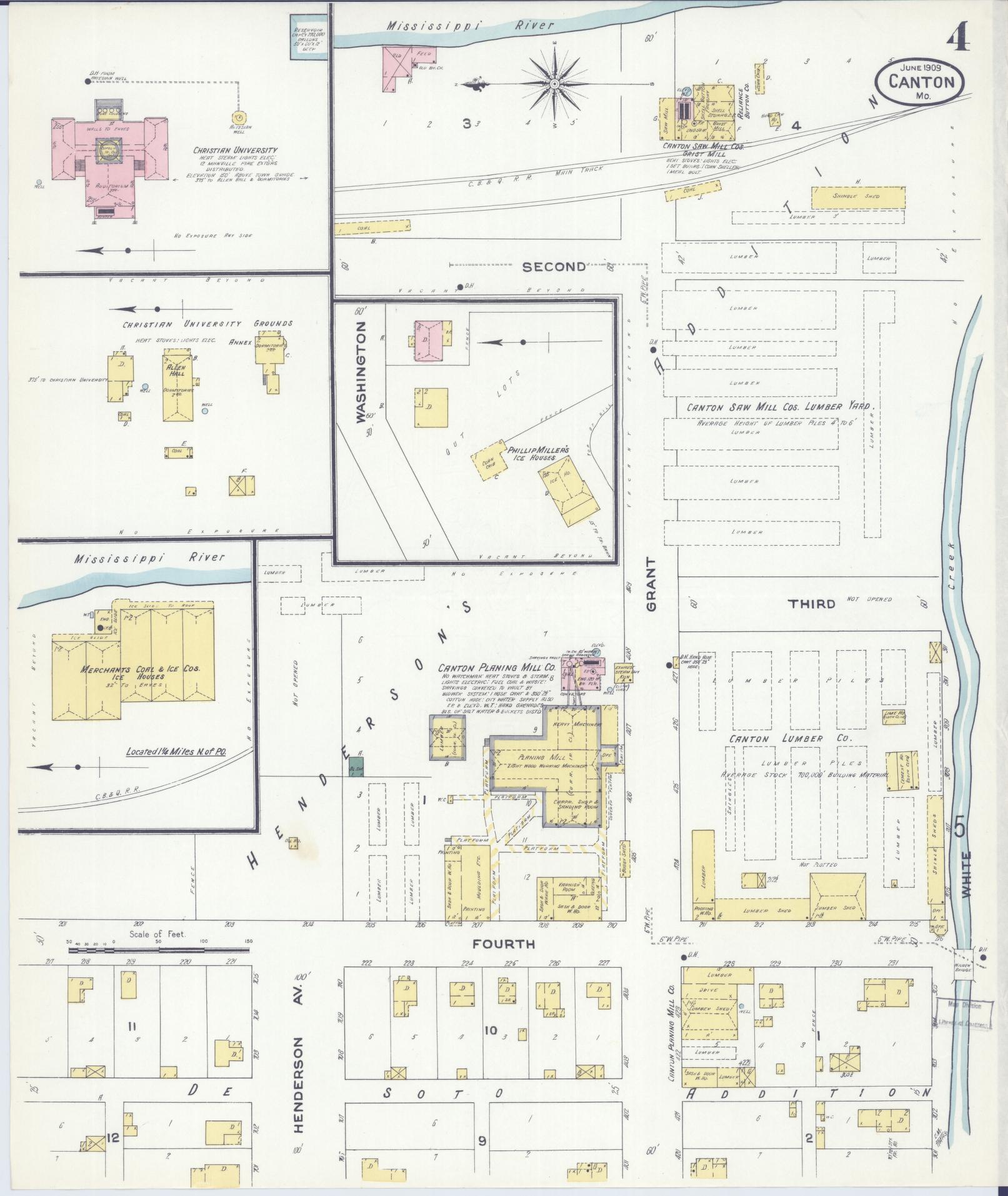 Sanborn Fire Insurance Map from Canton, Lewis County, Missouri (1909), Sheet #0004 - Complete Map Set gallery image, historic Sanborn map, vintage wall art, Missouri Missouri