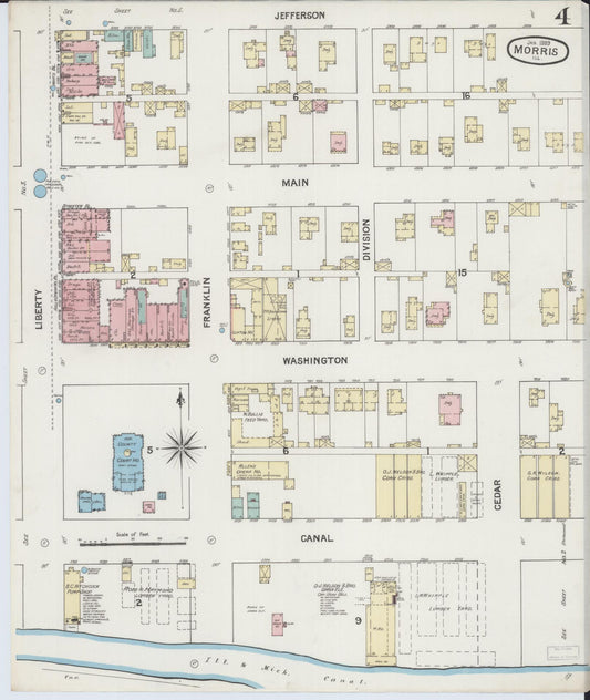 Sanborn Fire Insurance Map from Morris, Grundy County, Illinois (1889), Sheet #0004 - Historic Sanborn Fire Insurance Map Print, vintage old map wall art, antique decor, genealogy gift, Illinois Illinois map