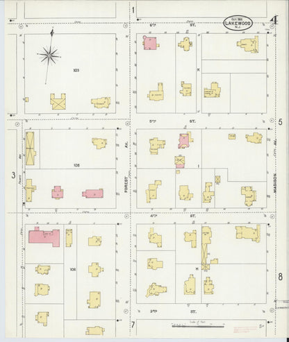 Sanborn Fire Insurance Map from Lakewood, Ocean County, New Jersey (1905), Sheet #0004 - Complete Map Set gallery image, historic Sanborn map, vintage wall art, New Jersey New Jersey