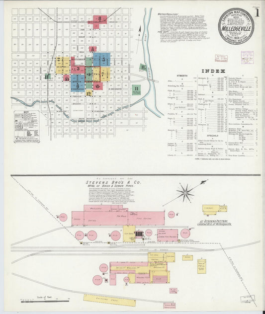 Sanborn Fire Insurance Map from Milledgeville, Baldwin County, Georgia (1908), Sheet #0001 - Complete Map Set gallery image, historic Sanborn map, vintage wall art, Georgia Georgia
