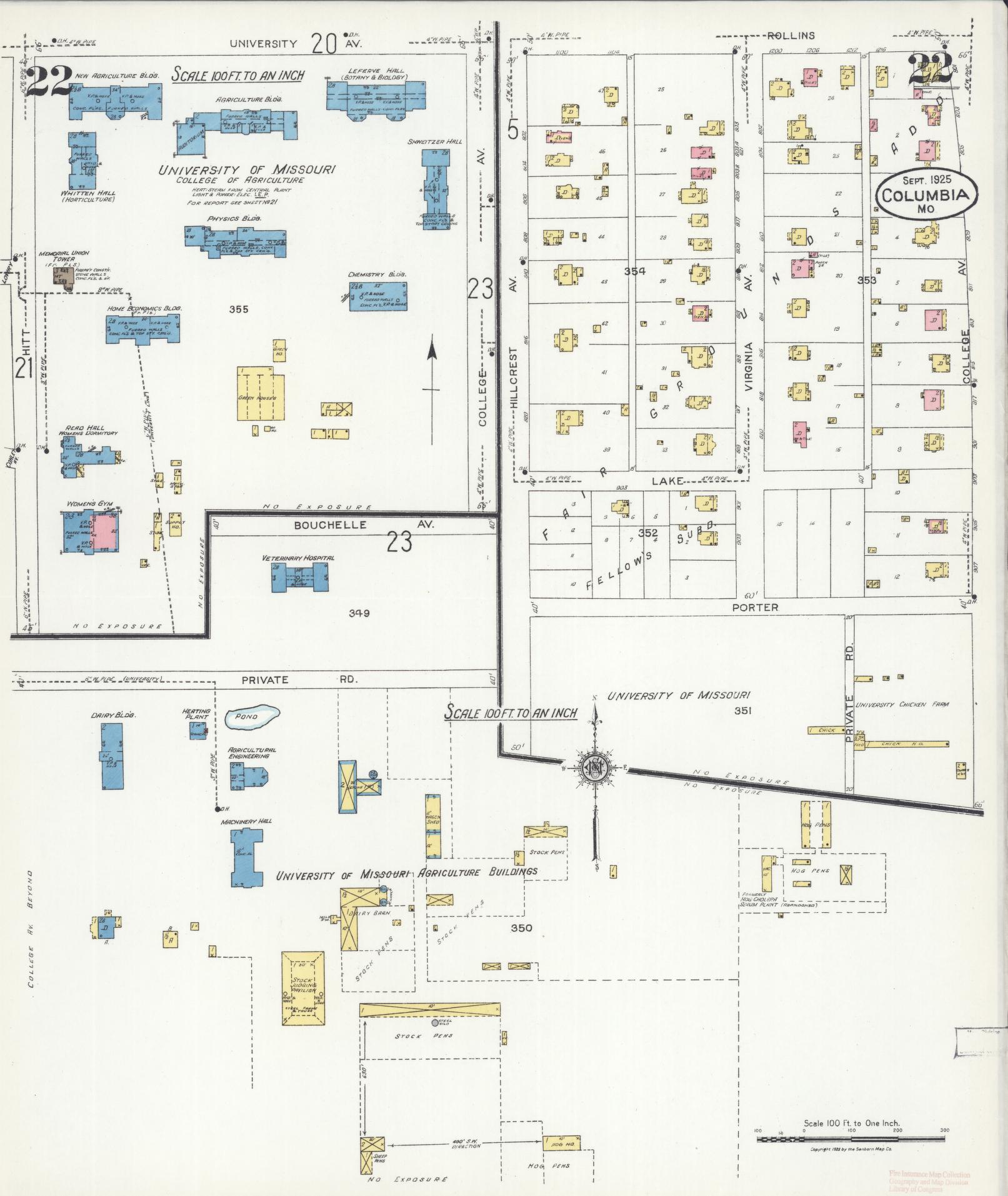 Sanborn Fire Insurance Map from Columbia, Boone County, Missouri (1925), Sheet #0022 - Complete Map Set gallery image, historic Sanborn map, vintage wall art, Missouri Missouri
