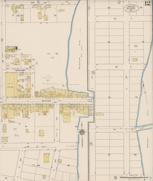 Sanborn Fire Insurance Map from Seaside, Clatsop County, Oregon (1921), Sheet #0012 - Historic Sanborn Fire Insurance Map Print, vintage old map wall art, antique decor, genealogy gift, Oregon Oregon map
