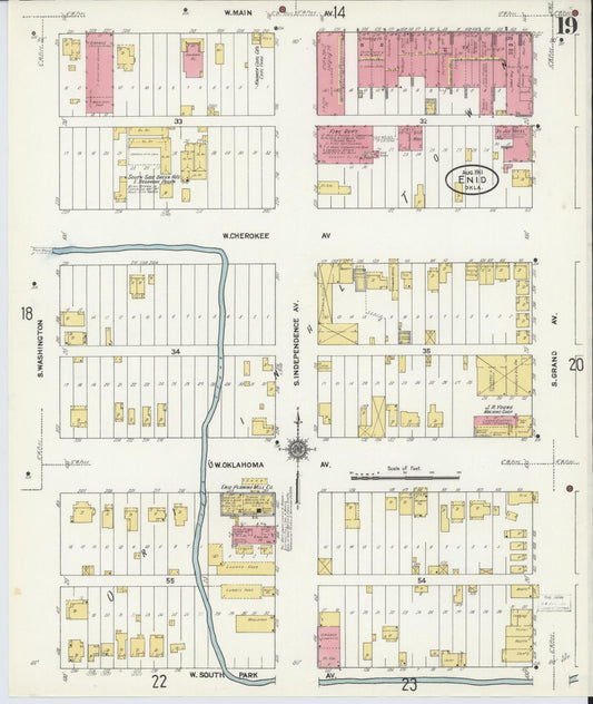 Sanborn Fire Insurance Map from Enid, Garfield County, Oklahoma (1911), Sheet #0019 - Historic Sanborn Fire Insurance Map Print, vintage old map wall art, antique decor, genealogy gift, Oklahoma Oklahoma map