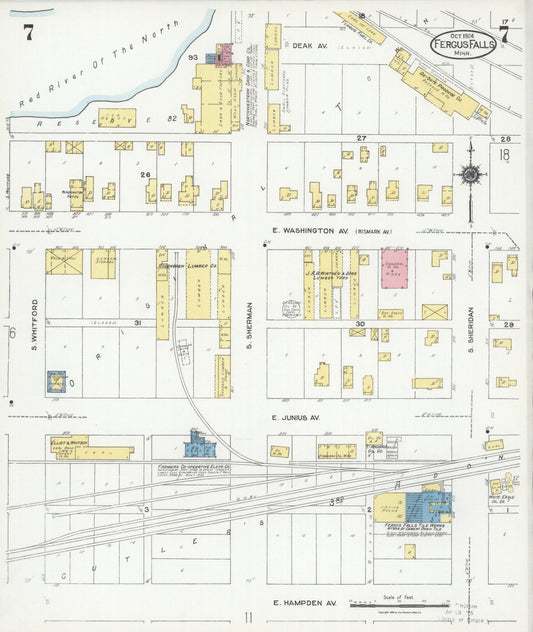 Sanborn Fire Insurance Map from Fergus Falls, Otter Tail County, Minnesota (1924), Sheet #0007 - Historic Sanborn Fire Insurance Map Print, vintage old map wall art, antique decor, genealogy gift, Minnesota Minnesota map