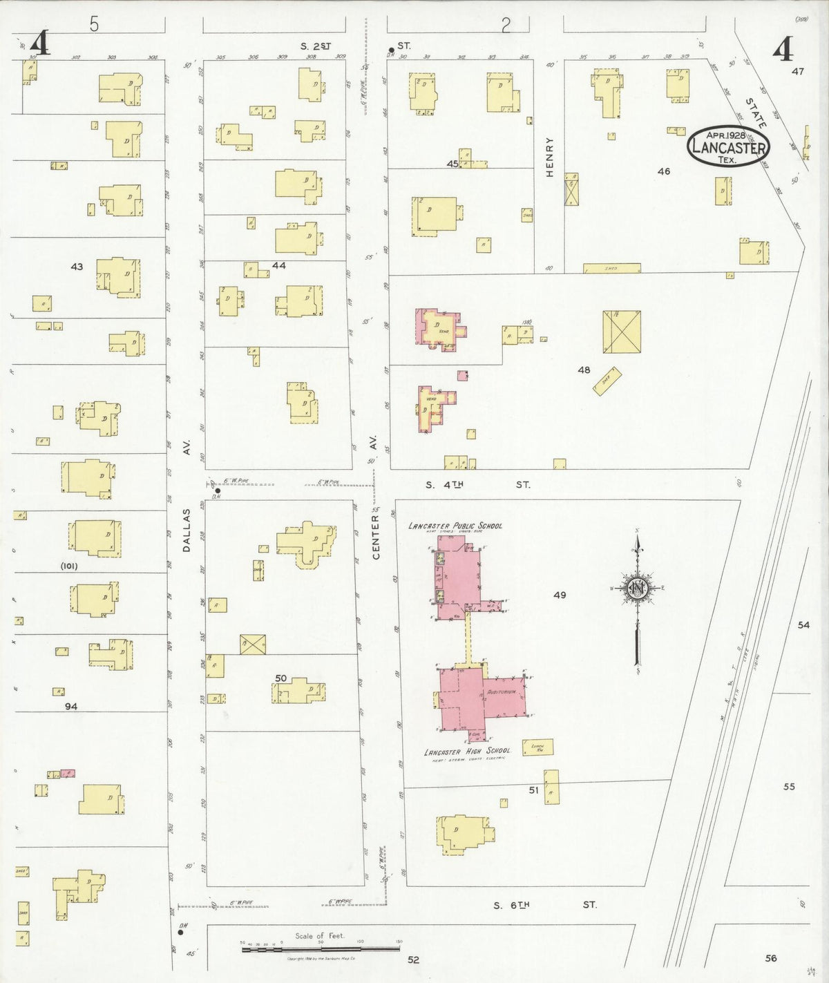 Sanborn Fire Insurance Map from Lancaster, Dallas County, Texas (1928), Sheet #0004 - Complete Map Set gallery image, historic Sanborn map, vintage wall art, Texas Texas