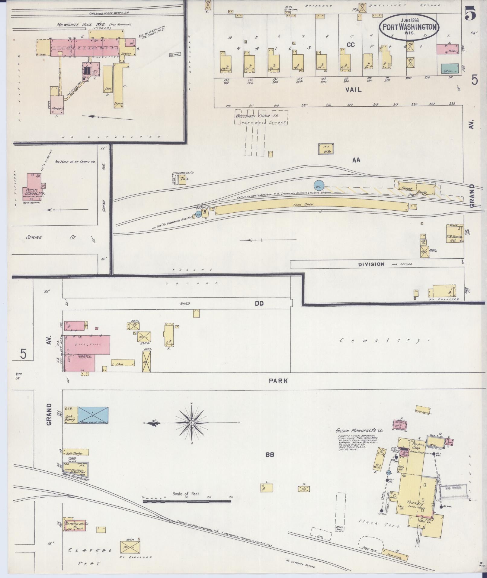Sanborn Fire Insurance Map from Port Washington, Ozaukee County, Wisconsin (1898), Sheet #0005 - Historic Sanborn Fire Insurance Map Print, vintage old map wall art, antique decor, genealogy gift, Wisconsin Wisconsin map