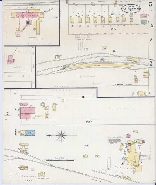Sanborn Fire Insurance Map from Port Washington, Ozaukee County, Wisconsin (1898), Sheet #0005 - Historic Sanborn Fire Insurance Map Print, vintage old map wall art, antique decor, genealogy gift, Wisconsin Wisconsin map