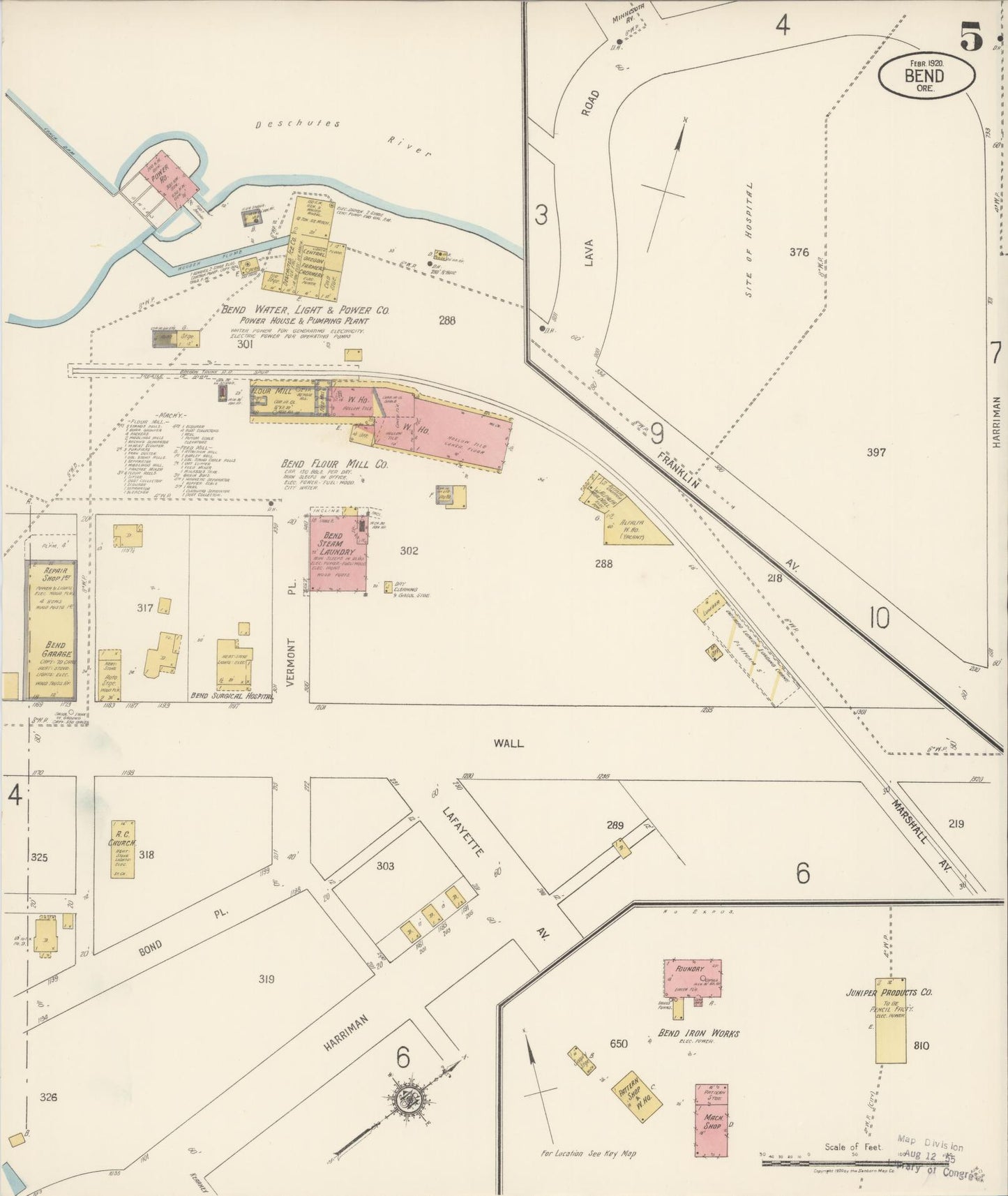 Sanborn Fire Insurance Map from Bend, Deschutes County, Oregon (1920), Sheet #0005 - Complete Map Set gallery image, historic Sanborn map, vintage wall art, Oregon Oregon