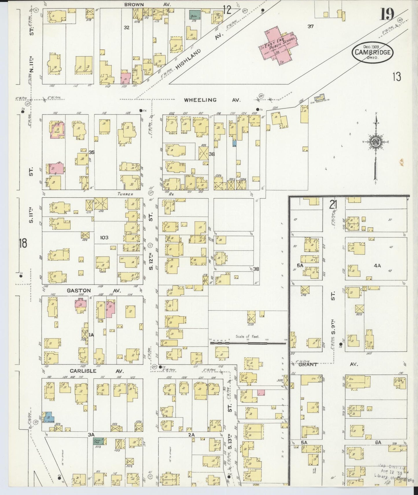 Sanborn Fire Insurance Map from Cambridge, Guernsey County, Ohio (1909), Sheet #0019 - Historic Sanborn Fire Insurance Map Print, vintage old map wall art, antique decor, genealogy gift, Ohio Ohio map