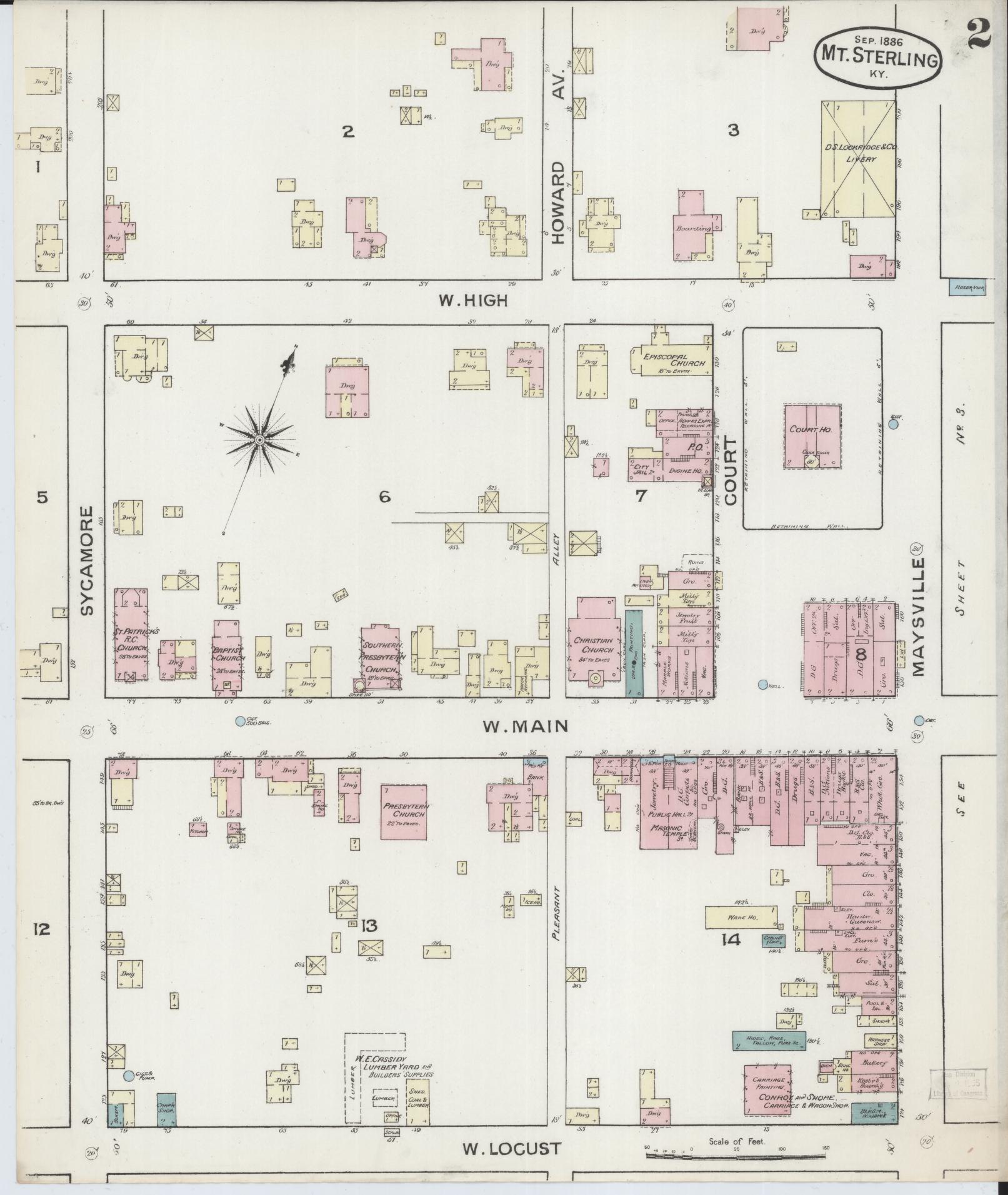 Sanborn Fire Insurance Map from Mount Sterling, Montgomery County, Kentucky (1886), Sheet #0002 - Complete Map Set gallery image, historic Sanborn map, vintage wall art, Kentucky Kentucky