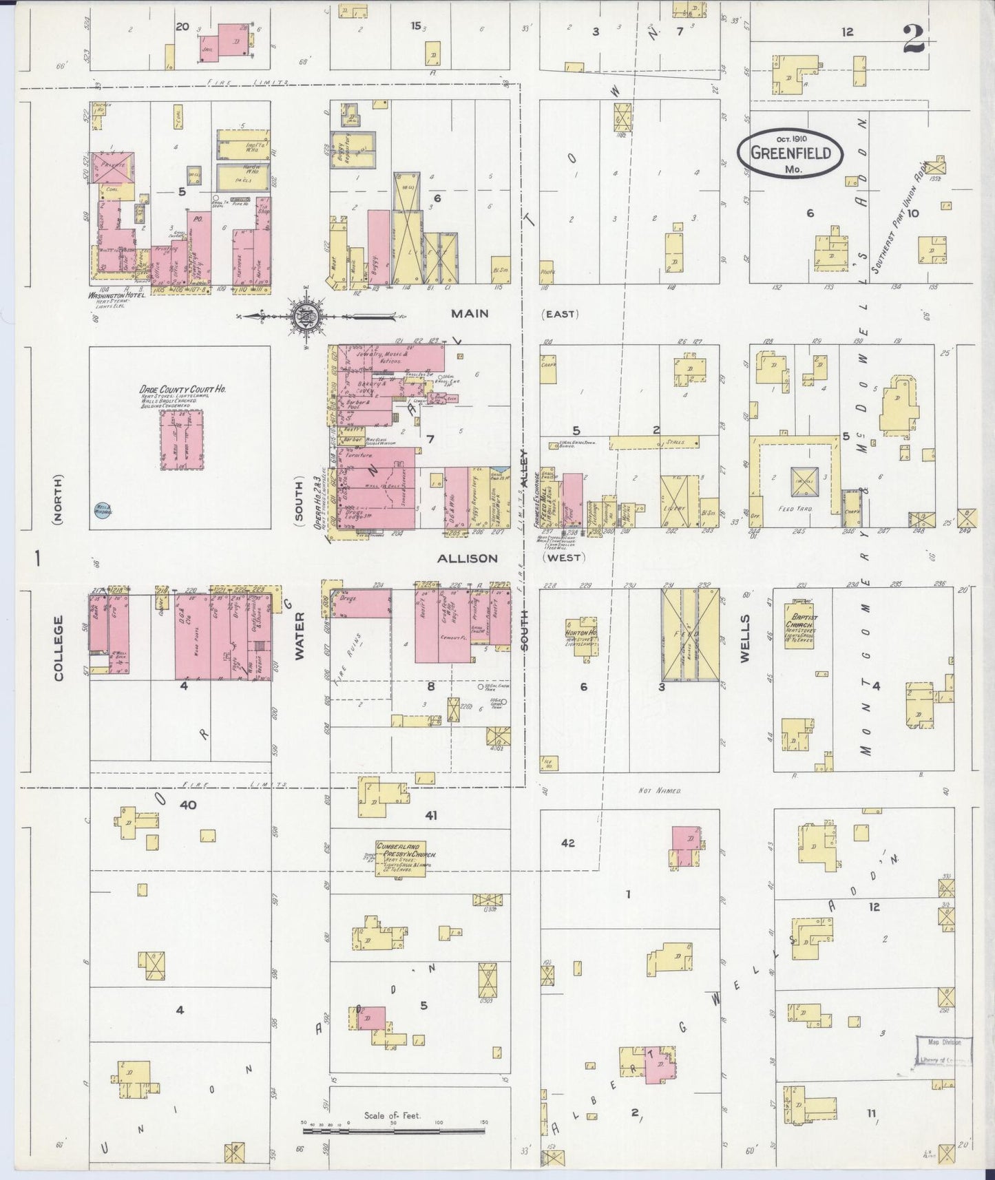 Sanborn Fire Insurance Map from Greenfield, Dade County, Missouri (1910), Sheet #0002 - Complete Map Set gallery image, historic Sanborn map, vintage wall art, Missouri Missouri