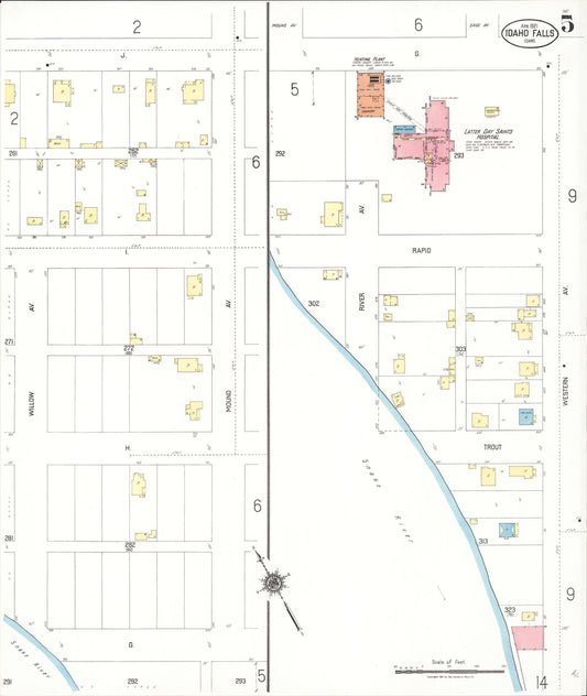 Sanborn Fire Insurance Map from Idaho Falls, Bonneville County, Idaho (1921), Sheet #0005 - Historic Sanborn Fire Insurance Map Print, vintage old map wall art, antique decor, genealogy gift, Idaho Idaho map