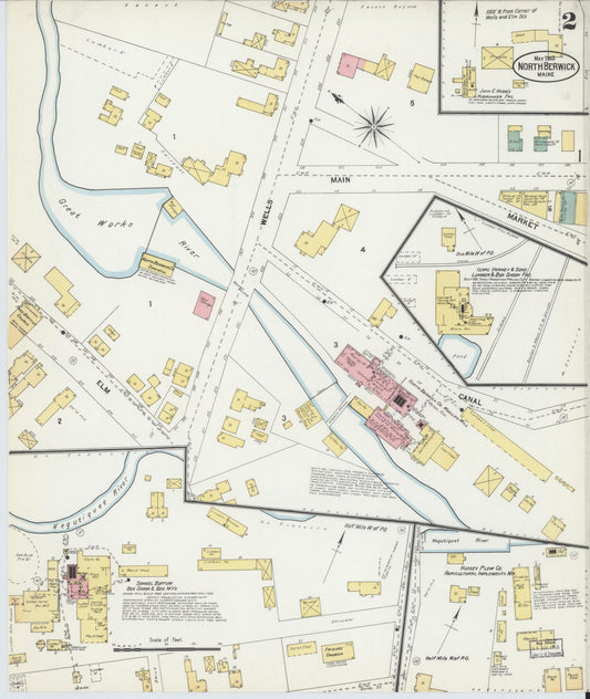Sanborn Fire Insurance Map from North Berwick, York County, Maine (1903), Sheet #0002 - Historic Sanborn Fire Insurance Map Print, vintage old map wall art, antique decor, genealogy gift, Maine Maine map
