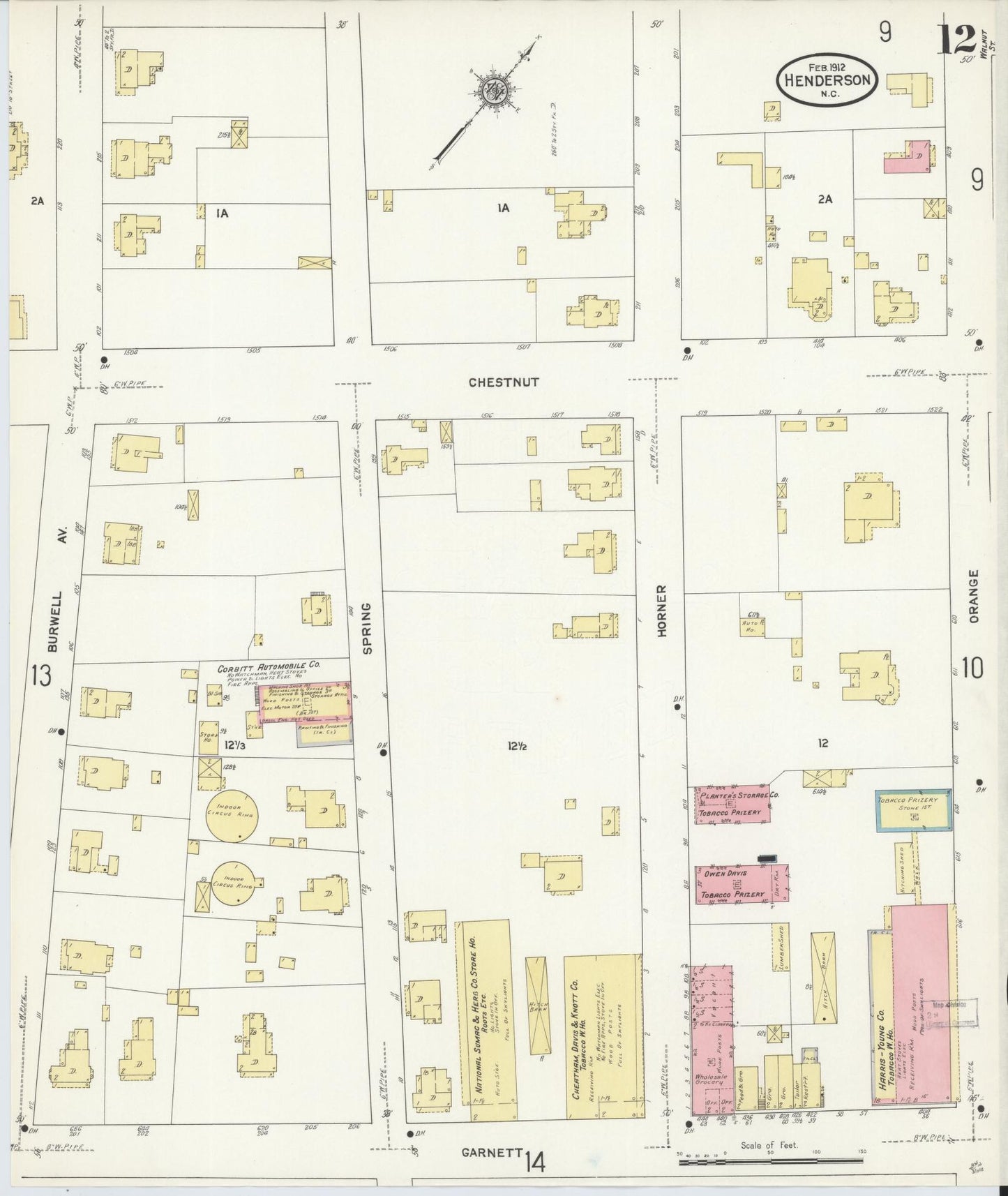 Sanborn Fire Insurance Map from Henderson, Vance County, North Carolina (1912), Sheet #0012 - Historic Sanborn Fire Insurance Map Print, vintage old map wall art, antique decor, genealogy gift, North Carolina North Carolina map