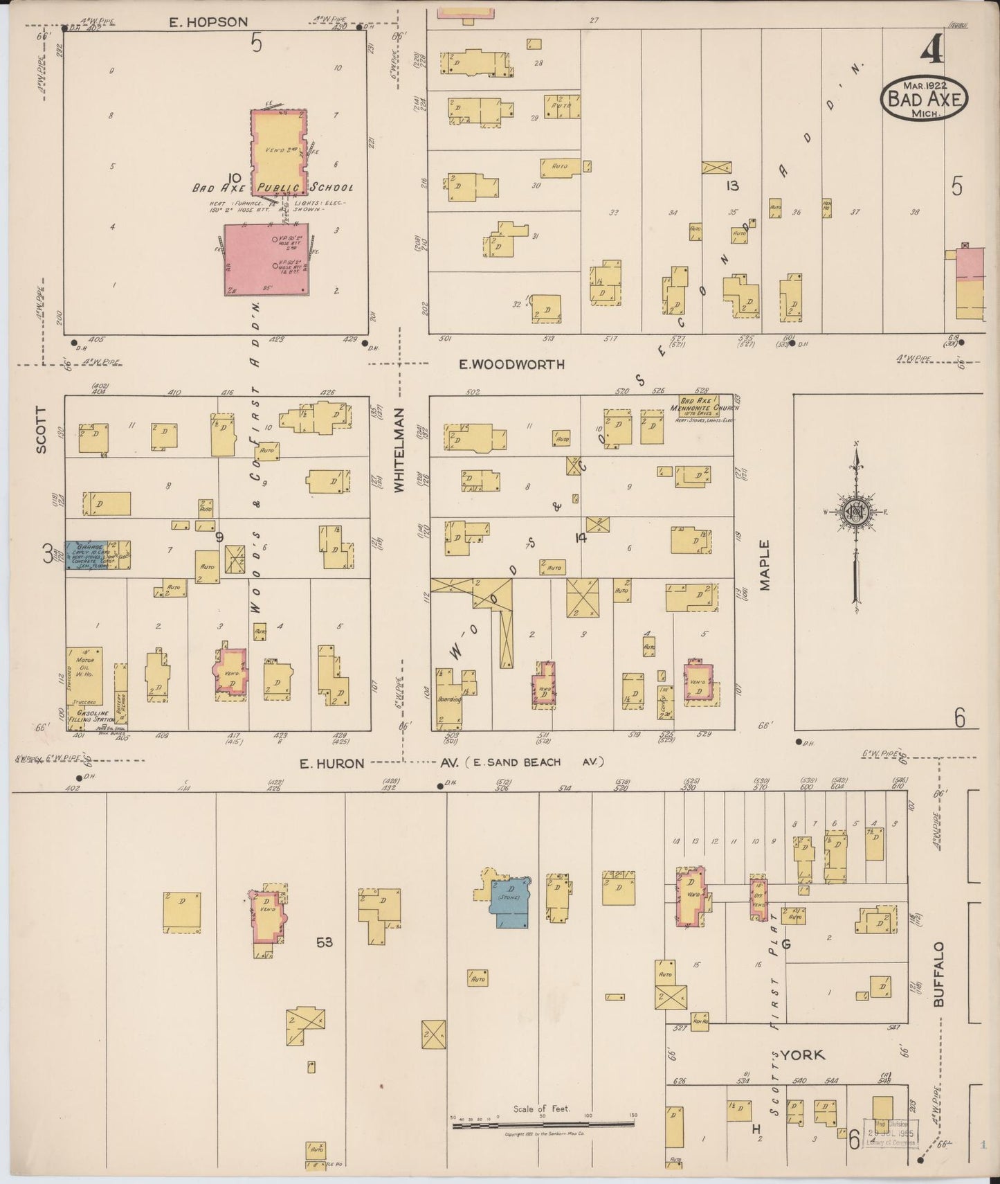 Sanborn Fire Insurance Map from Bad Axe, Huron County, Michigan (1922), Sheet #0004 - Complete Map Set gallery image, historic Sanborn map, vintage wall art, Michigan Michigan