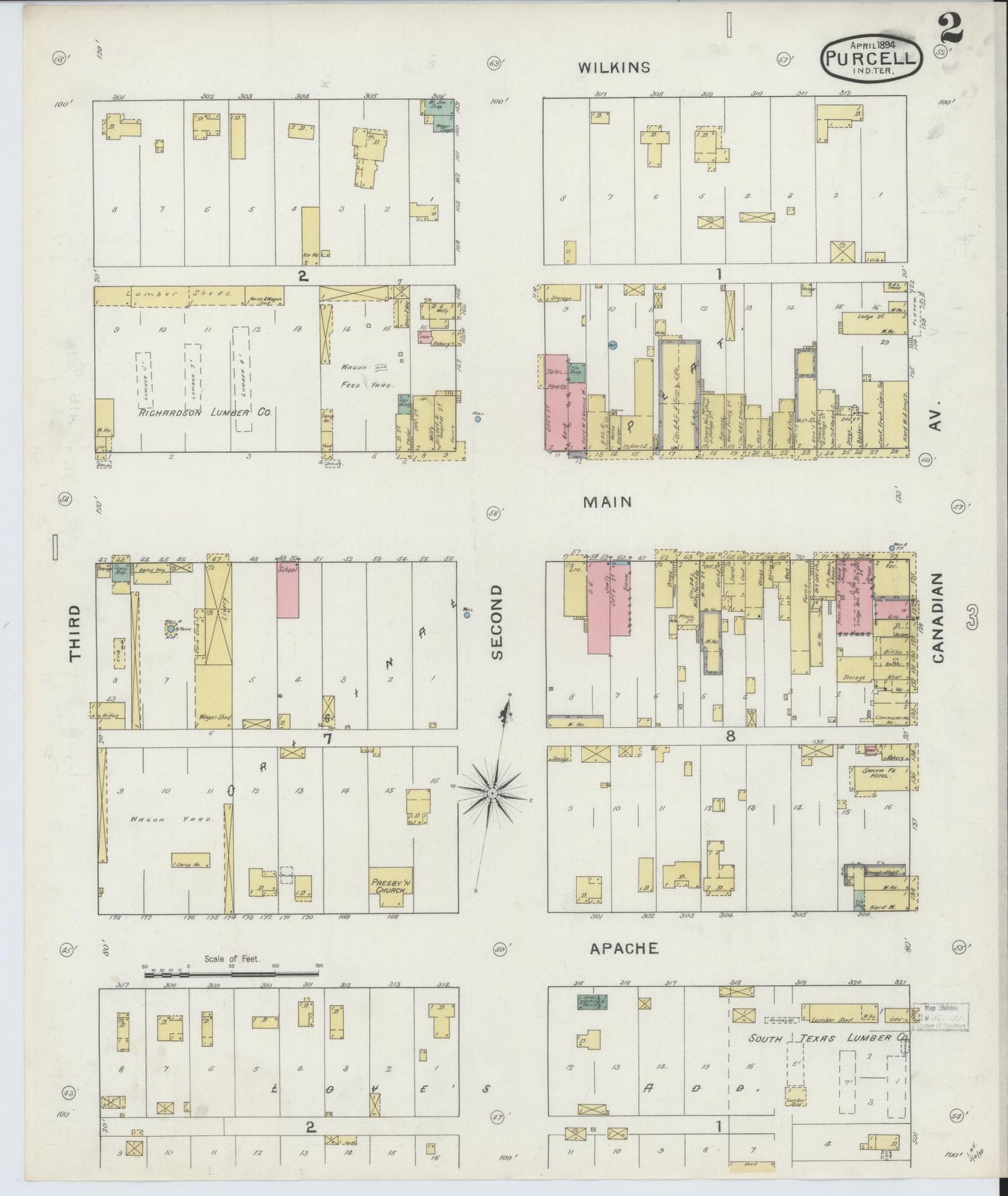 Sanborn Fire Insurance Map from Purcell, McClain County, Oklahoma (1894), Sheet #0002 - Historic Sanborn Fire Insurance Map Print, vintage old map wall art, antique decor, genealogy gift, Oklahoma Oklahoma map