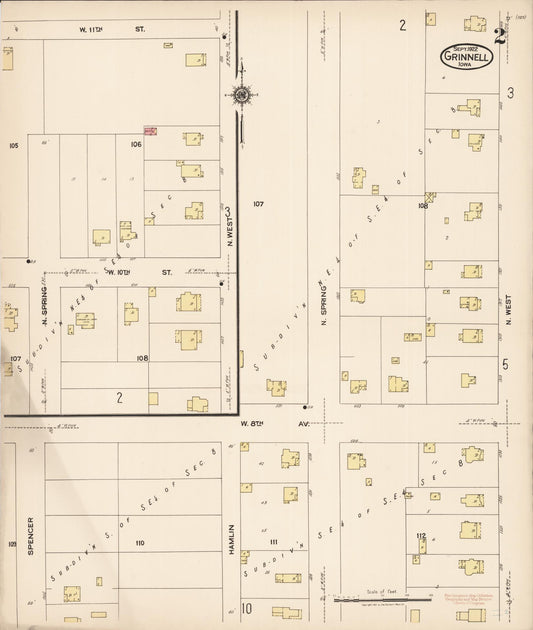 Sanborn Fire Insurance Map from Grinnell, Poweshiek County, Iowa (1922), Sheet #0002 - Historic Sanborn Fire Insurance Map Print, vintage old map wall art