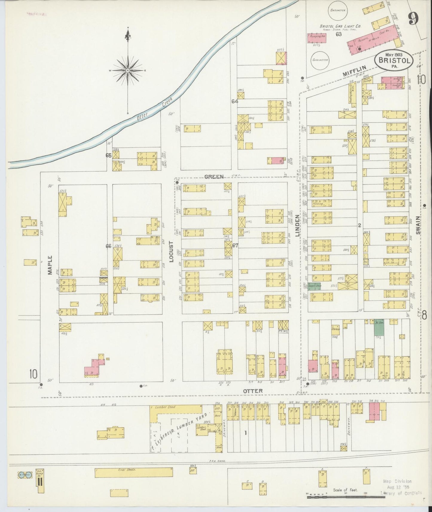 Sanborn Fire Insurance Map from Bristol, Bucks County, Pennsylvania (1903), Sheet #0009 - Historic Sanborn Fire Insurance Map Print, vintage old map wall art, antique decor, genealogy gift, Pennsylvania Pennsylvania map