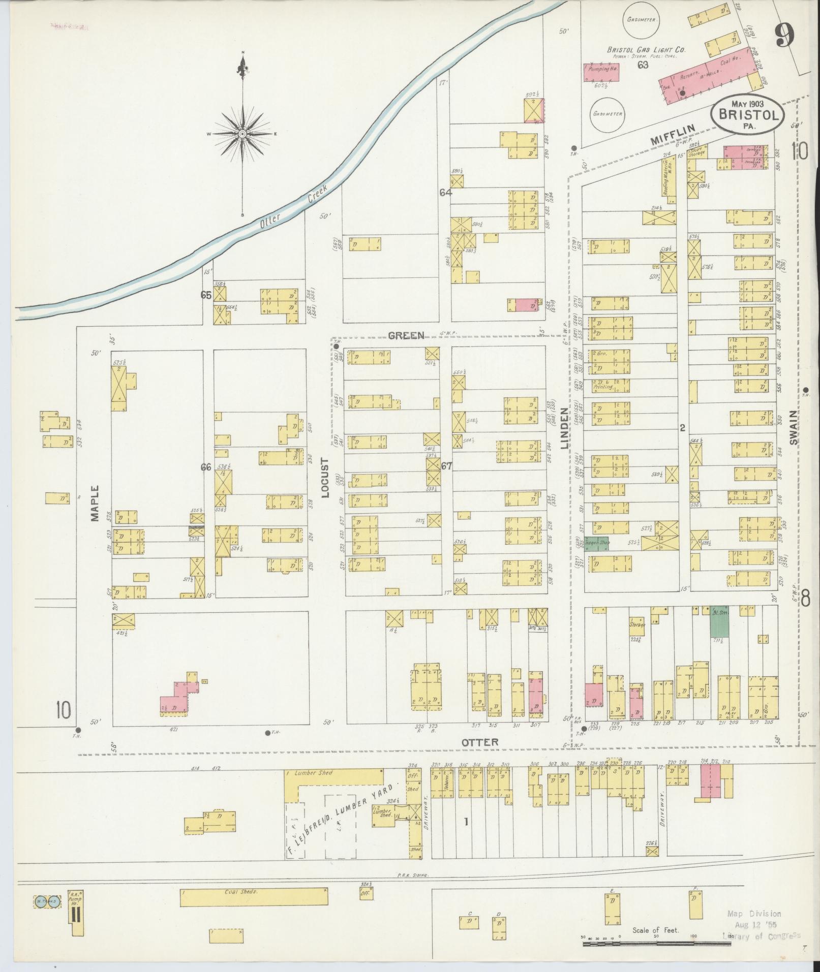 Sanborn Fire Insurance Map from Bristol, Bucks County, Pennsylvania (1903), Sheet #0009 - Historic Sanborn Fire Insurance Map Print, vintage old map wall art, antique decor, genealogy gift, Pennsylvania Pennsylvania map
