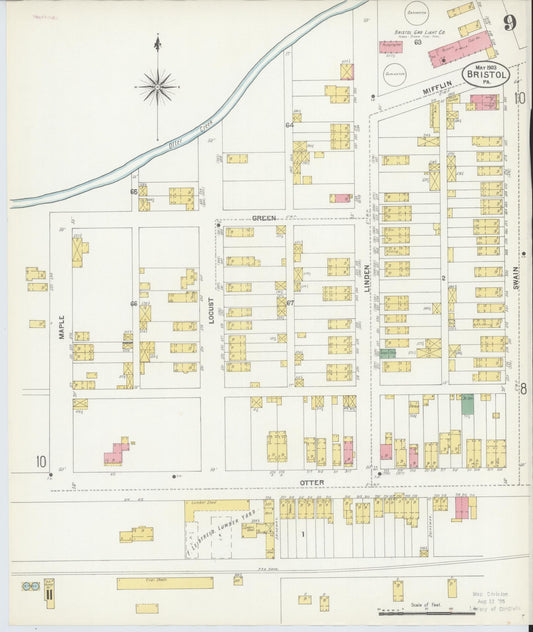 Sanborn Fire Insurance Map from Bristol, Bucks County, Pennsylvania (1903), Sheet #0009 - Historic Sanborn Fire Insurance Map Print, vintage old map wall art, antique decor, genealogy gift, Pennsylvania Pennsylvania map