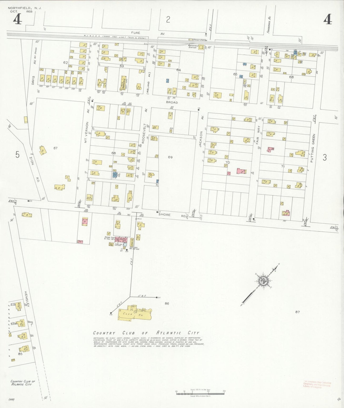 Sanborn Fire Insurance Map from Northfield, Atlantic County, New Jersey (1933), Sheet #0004 - Historic Sanborn Fire Insurance Map Print, vintage old map wall art, antique decor, genealogy gift, New Jersey New Jersey map