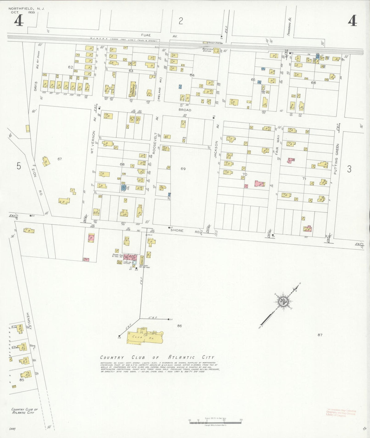 Sanborn Fire Insurance Map from Northfield, Atlantic County, New Jersey (1933), Sheet #0004 - Historic Sanborn Fire Insurance Map Print, vintage old map wall art, antique decor, genealogy gift, New Jersey New Jersey map