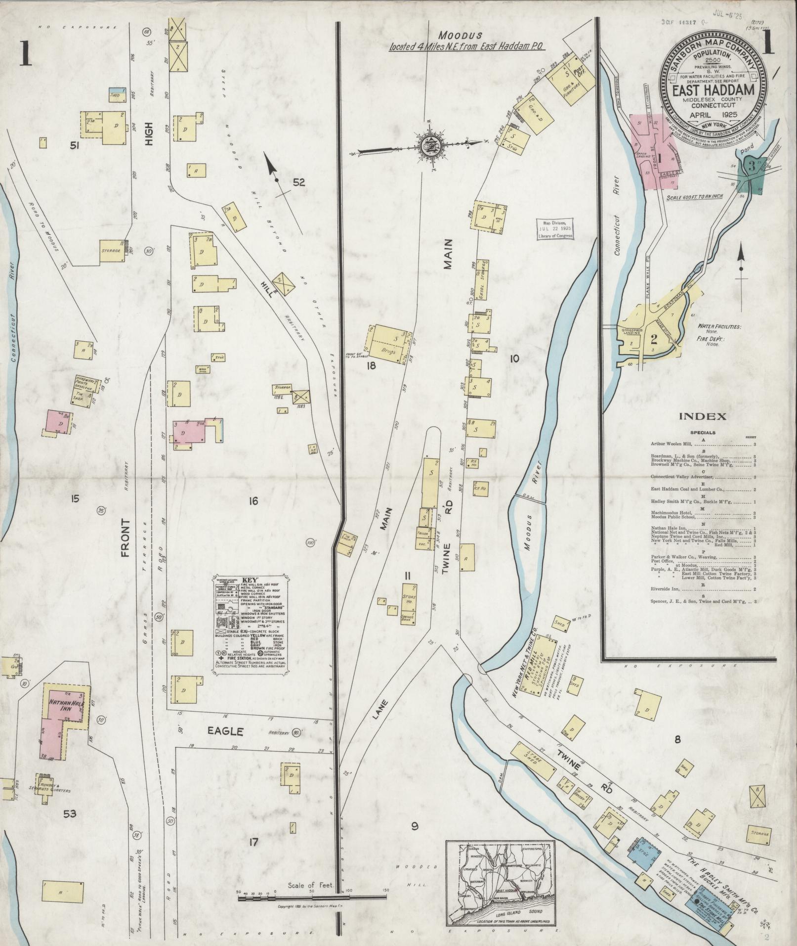 Sanborn Fire Insurance Map from East Haddam, Middlesex County, Connecticut (1925), Sheet #0001 - Complete Map Set gallery image, historic Sanborn map, vintage wall art, Connecticut Connecticut