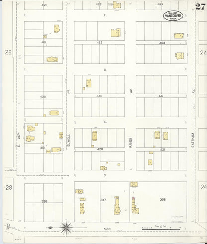 Sanborn Fire Insurance Map from Vancouver, Clark County, Washington (1907), Sheet #0027 - Complete Map Set gallery image, historic Sanborn map, vintage wall art, Washington Washington