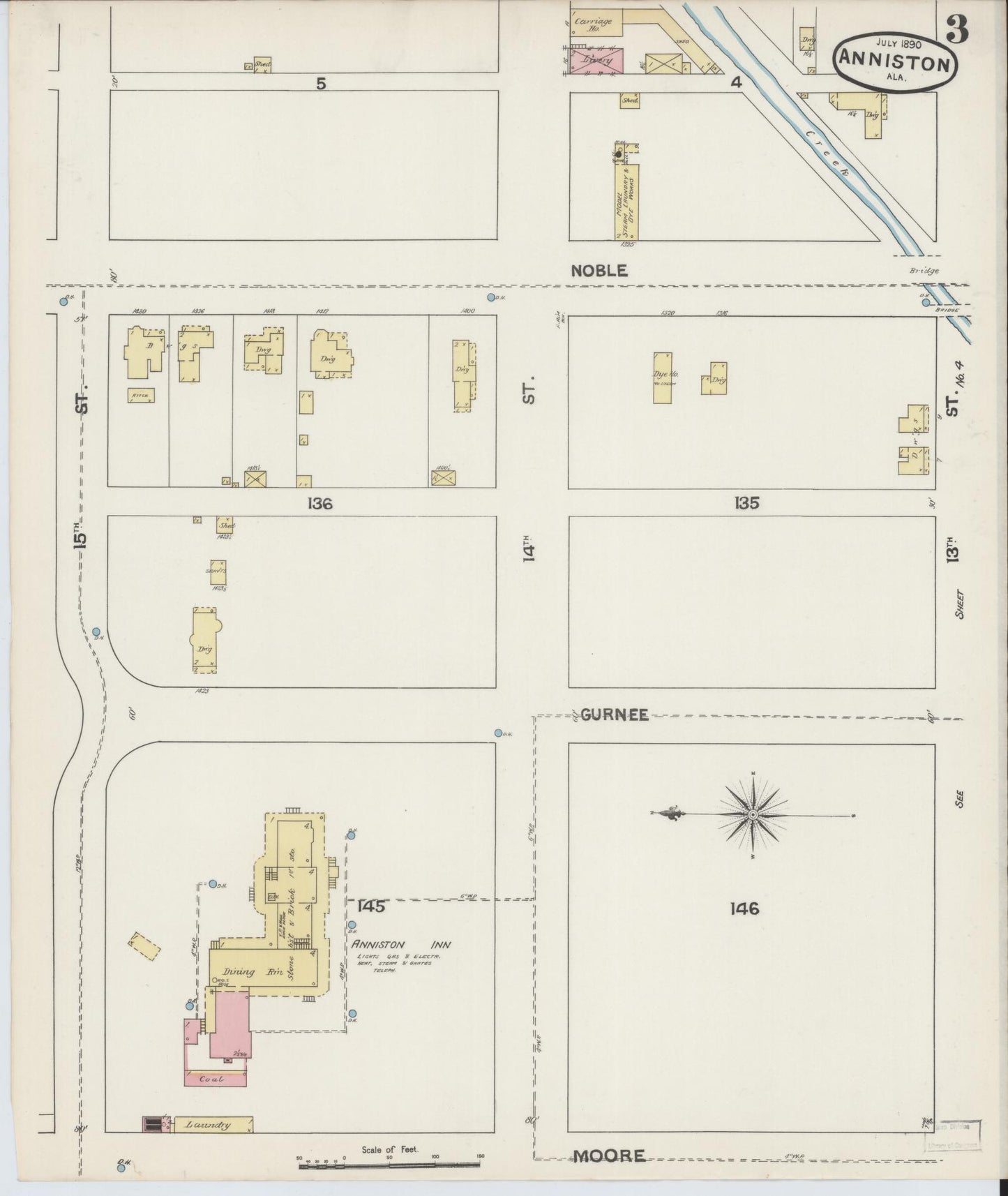 Sanborn Fire Insurance Map from Anniston, Calhoun County, Alabama (1890), Sheet #0003 - Complete Map Set gallery image, historic Sanborn map, vintage wall art, Alabama Alabama