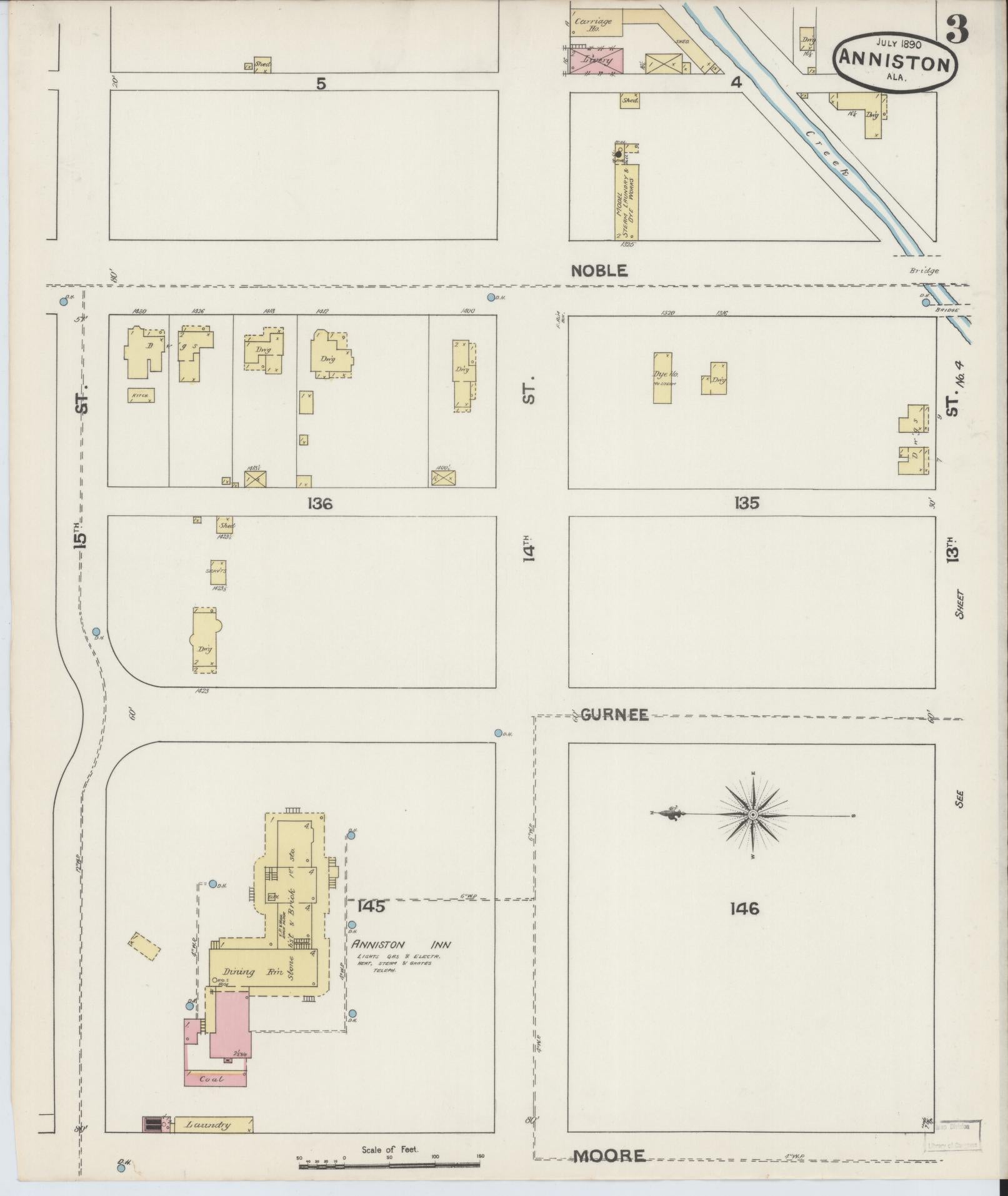 Sanborn Fire Insurance Map from Anniston, Calhoun County, Alabama (1890), Sheet #0003 - Complete Map Set gallery image, historic Sanborn map, vintage wall art, Alabama Alabama