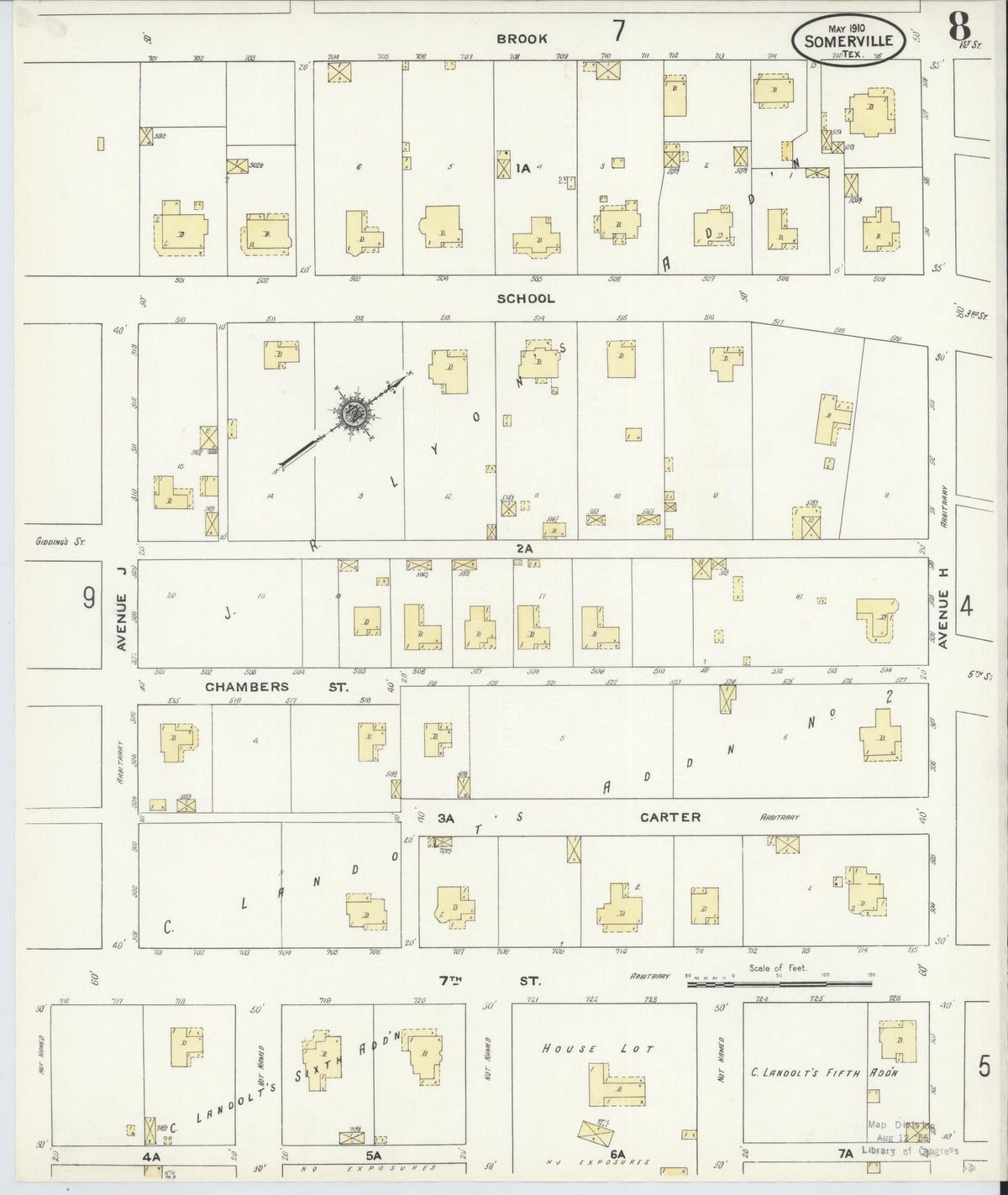 Sanborn Fire Insurance Map from Somerville, Burleson County, Texas (1910), Sheet #0008 - Historic Sanborn Fire Insurance Map Print, vintage old map wall art, antique decor, genealogy gift, Texas Texas map